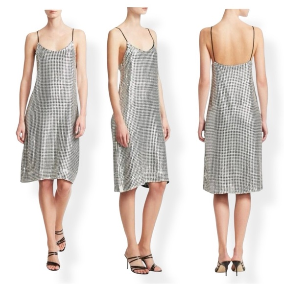 DODO BAR OR Etta Silver Metallic Sequin Spaghetti Strap Midi Slip Dress small - Picture 2 of 13